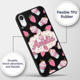 Cute Strawberry Cupcakes with Pink Frosting Black Custom Name Protective Phone Case Mobile Cover Durable Everyday Smartphone Shock Resistant