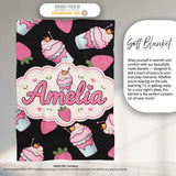 Cute Strawberry Cupcakes with Pink Frosting Black Background  Personalised Custom Name Super Soft Fleece Blanket Bed Sofa Throw