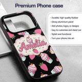 Cute Strawberry Cupcakes with Pink Frosting Black Custom Name Protective Phone Case Mobile Cover Durable Everyday Smartphone Shock Resistant