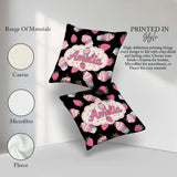 Custom Name Cute Strawberry Cupcakes with Pink Black Background Square Filled Cushion Throw Pillow Sofa Bed Home Decor Zip Washable UK Made