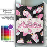 Cute Strawberry Cupcakes with Pink Frosting Black Background  Personalised Custom Name Super Soft Fleece Blanket Bed Sofa Throw