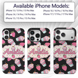 Cute Strawberry Cupcakes with Pink Frosting Black Custom Name Protective Phone Case Mobile Cover Durable Everyday Smartphone Shock Resistant