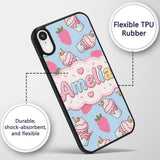 Cute Strawberry Cupcakes with Pink Frosting Blue Custom Name Protective Phone Case Mobile Cover Durable Everyday Smartphone Shock Resistant