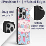 Cute Strawberry Cupcakes with Pink Frosting Blue Custom Name Protective Phone Case Mobile Cover Durable Everyday Smartphone Shock Resistant