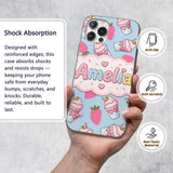 Cute Strawberry Cupcakes with Pink Frosting Blue Custom Name Protective Phone Case Mobile Cover Durable Everyday Smartphone Shock Resistant