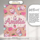 Cute Strawberry Cupcakes with Pink Frosting Beige Background  Personalised Custom Name Super Soft Fleece Blanket Bed Sofa Throw