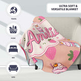 Cute Strawberry Cupcakes with Pink Frosting Beige Background  Personalised Custom Name Super Soft Fleece Blanket Bed Sofa Throw