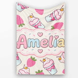 Cute Strawberry Cupcakes and Sweet Treats on Cream Background  Personalised Custom Name Super Soft Fleece Blanket Bed Sofa Throw