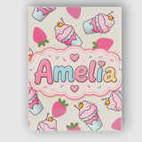 Personalised Name Cute Strawberry Cupcakes Custom  Unique Gift Idea Elegant Feature Canvas Wall Art Print Decor Picture Ready to Hang
