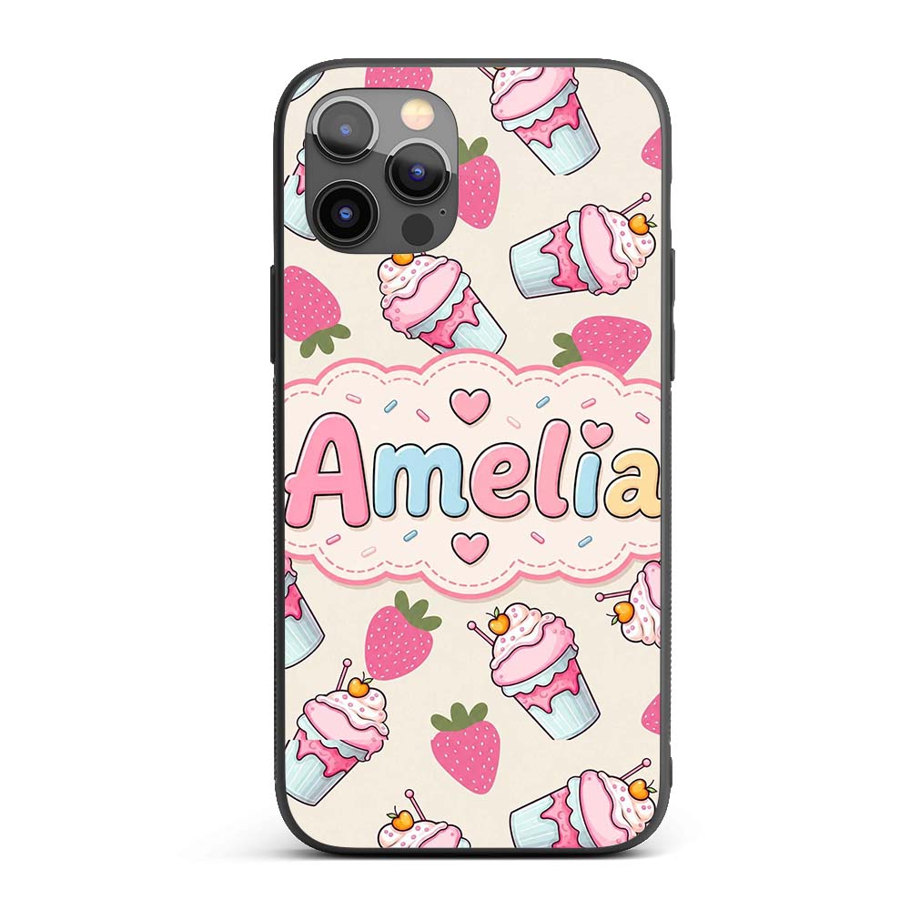 Cute Strawberry Cupcakes and Sweet Treats on Custom Name Protective Phone Case Mobile Cover Durable Everyday Smartphone Shock Resistant