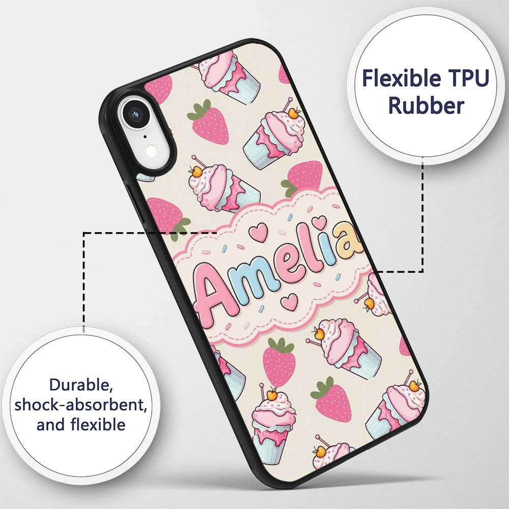 Cute Strawberry Cupcakes and Sweet Treats on Custom Name Protective Phone Case Mobile Cover Durable Everyday Smartphone Shock Resistant