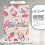 Cute Strawberry Cupcakes and Sweet Treats on Cream Background  Personalised Custom Name Super Soft Fleece Blanket Bed Sofa Throw
