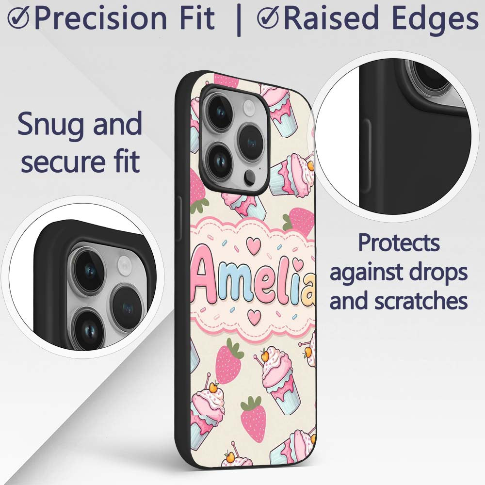 Cute Strawberry Cupcakes and Sweet Treats on Custom Name Protective Phone Case Mobile Cover Durable Everyday Smartphone Shock Resistant