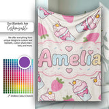 Cute Strawberry Cupcakes and Sweet Treats on Cream Background  Personalised Custom Name Super Soft Fleece Blanket Bed Sofa Throw