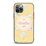 Pastel Candy Sweet Treats Seamless Printed Design Custom Name Protective Phone Case Mobile Cover Durable Everyday Smartphone Shock Resistant