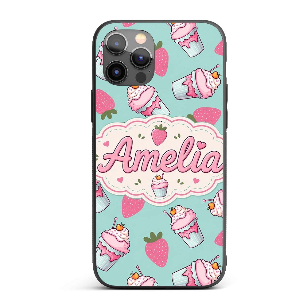 Cute Strawberry Cupcakes and Sweet Treats on Mint Custom Name Protective Phone Case Mobile Cover Durable Everyday Smartphone Shock Resistant