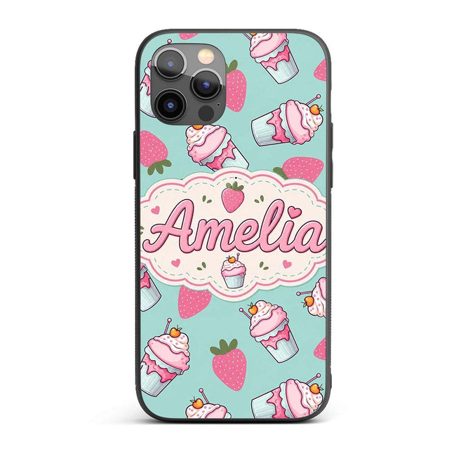 Cute Strawberry Cupcakes and Sweet Treats on Mint Custom Name Protective Phone Case Mobile Cover Durable Everyday Smartphone Shock Resistant