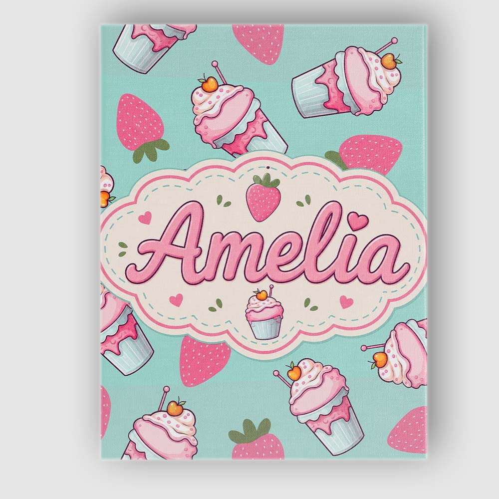 Personalised Name Cute Strawberry Cupcakes Custom  Unique Gift Idea Elegant Feature Canvas Wall Art Print Decor Picture Ready to Hang