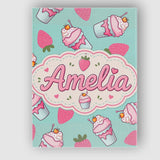 Personalised Name Cute Strawberry Cupcakes Custom  Unique Gift Idea Elegant Feature Canvas Wall Art Print Decor Picture Ready to Hang