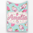 Cute Strawberry Cupcakes and Sweet Treats on Mint Background  Personalised Custom Name Super Soft Fleece Blanket Bed Sofa Throw