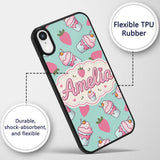 Cute Strawberry Cupcakes and Sweet Treats on Mint Custom Name Protective Phone Case Mobile Cover Durable Everyday Smartphone Shock Resistant