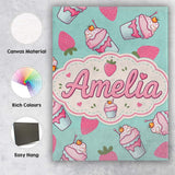 Personalised Name Cute Strawberry Cupcakes Custom  Unique Gift Idea Elegant Feature Canvas Wall Art Print Decor Picture Ready to Hang