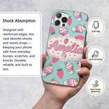 Cute Strawberry Cupcakes and Sweet Treats on Mint Custom Name Protective Phone Case Mobile Cover Durable Everyday Smartphone Shock Resistant