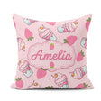 Custom Name Strawberry and Sweet Treats on Blush Pink Background Square Filled Cushion Throw Pillow Sofa Bed Home Decor Zip Washable UK Made