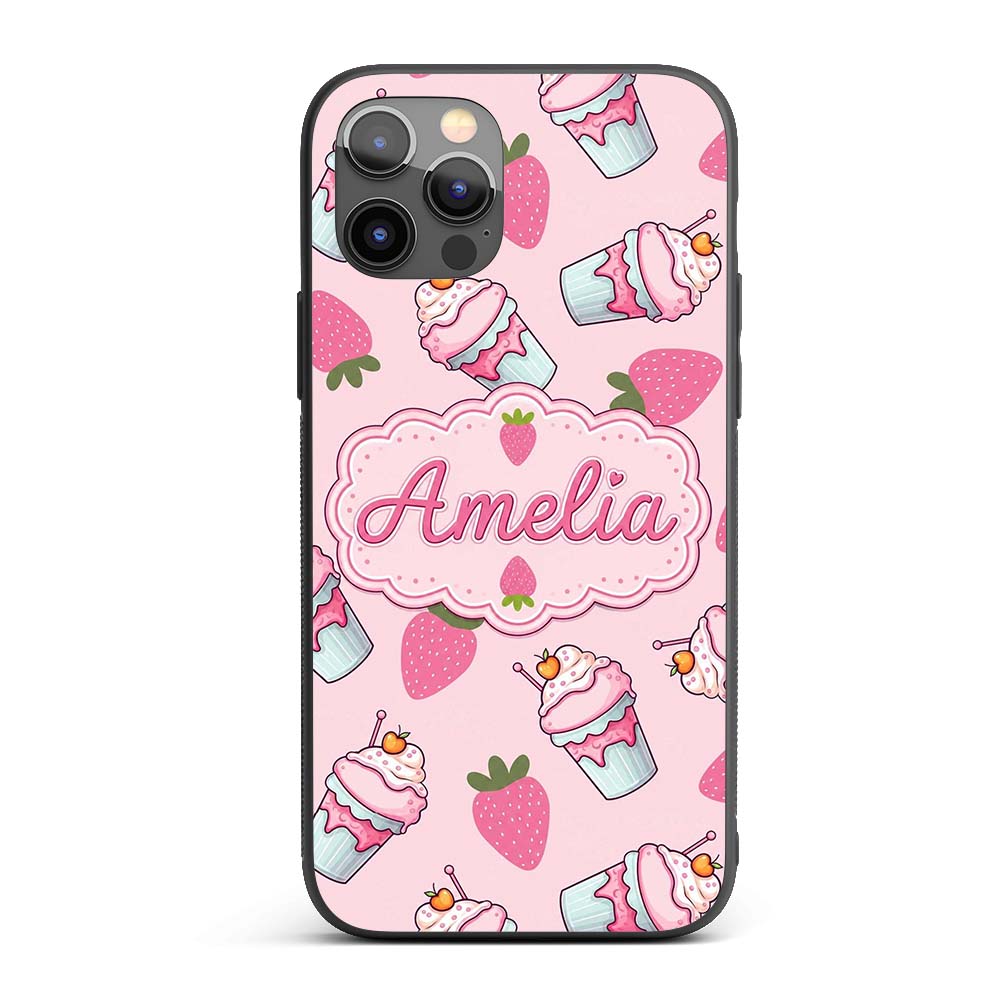 Strawberry Cupcakes and Sweet Treats on Blush Custom Name Protective Phone Case Mobile Cover Durable Everyday Smartphone Shock Resistant