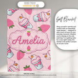 Strawberry Cupcakes and Sweet Treats on Blush Pink Background  Personalised Custom Name Super Soft Fleece Blanket Bed Sofa Throw