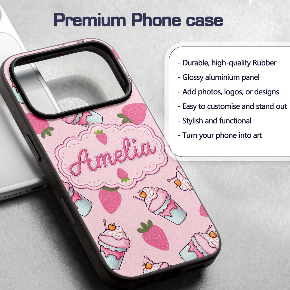 Strawberry Cupcakes and Sweet Treats on Blush Custom Name Protective Phone Case Mobile Cover Durable Everyday Smartphone Shock Resistant