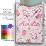 Strawberry Cupcakes and Sweet Treats on Blush Pink Background  Personalised Custom Name Super Soft Fleece Blanket Bed Sofa Throw