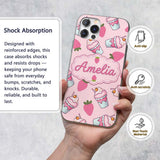 Strawberry Cupcakes and Sweet Treats on Blush Custom Name Protective Phone Case Mobile Cover Durable Everyday Smartphone Shock Resistant