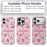 Strawberry Cupcakes and Sweet Treats on Blush Custom Name Protective Phone Case Mobile Cover Durable Everyday Smartphone Shock Resistant