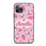 Strawberry Cupcakes and Sweet Treats on Soft Pink Custom Name Protective Phone Case Mobile Cover Durable Everyday Smartphone Shock Resistant