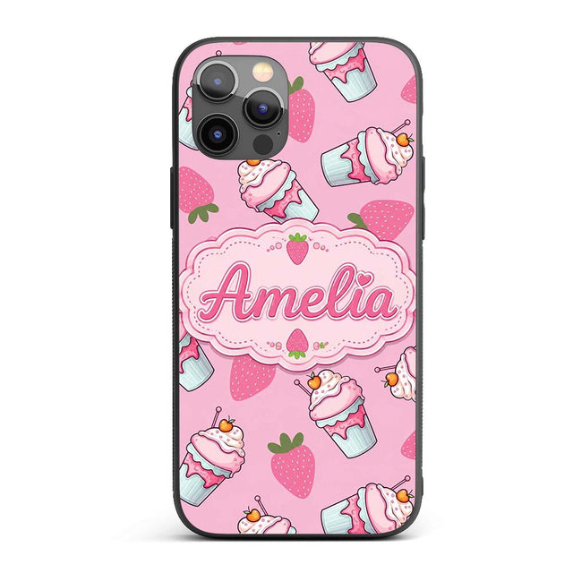 Strawberry Cupcakes and Sweet Treats on Soft Pink Custom Name Protective Phone Case Mobile Cover Durable Everyday Smartphone Shock Resistant