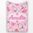 Strawberry Cupcakes and Sweet Treats on Soft Pink Background  Personalised Custom Name Super Soft Fleece Blanket Bed Sofa Throw