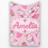 Strawberry Cupcakes and Sweet Treats on Soft Pink Background  Personalised Custom Name Super Soft Fleece Blanket Bed Sofa Throw