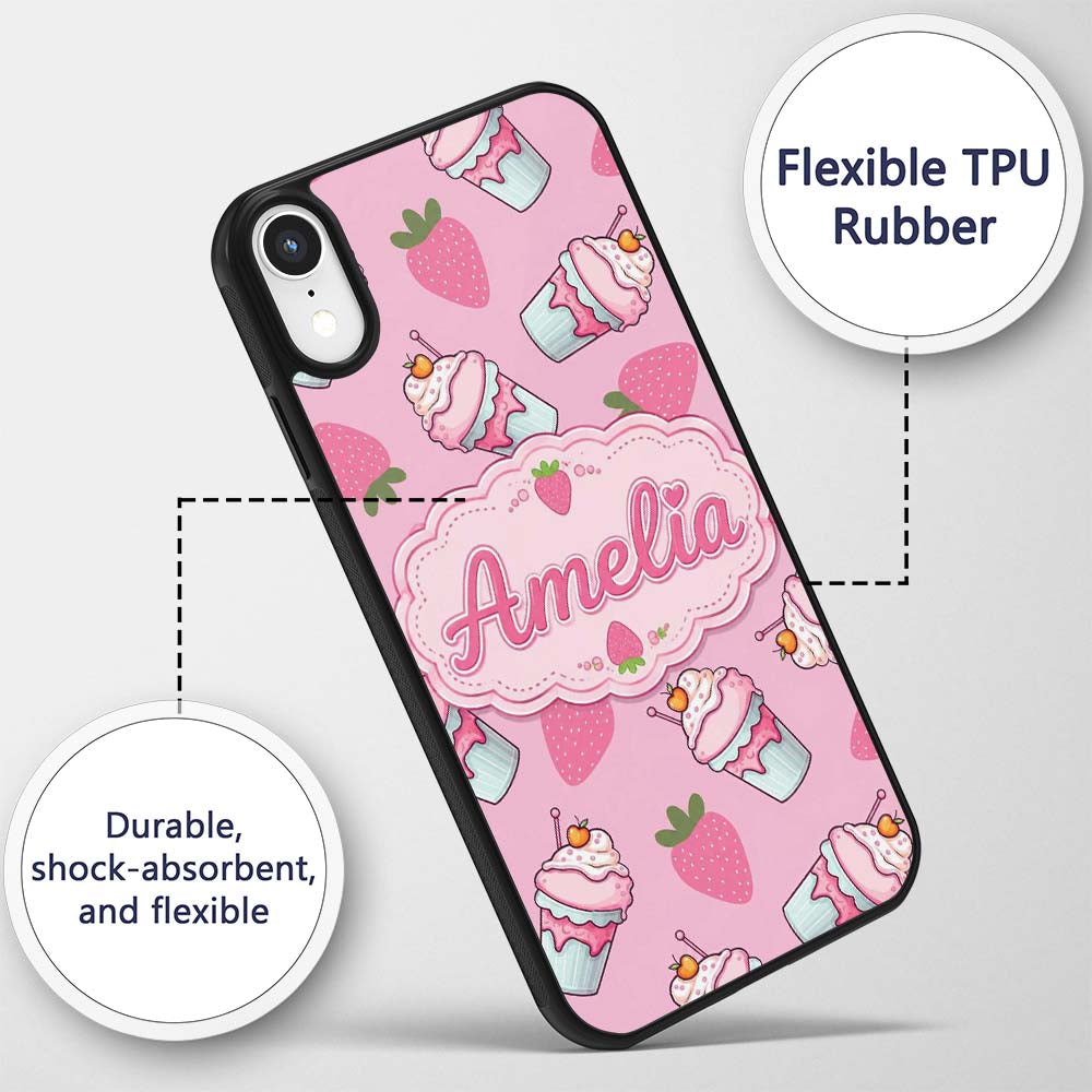 Strawberry Cupcakes and Sweet Treats on Soft Pink Custom Name Protective Phone Case Mobile Cover Durable Everyday Smartphone Shock Resistant