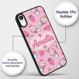 Strawberry Cupcakes and Sweet Treats on Soft Pink Custom Name Protective Phone Case Mobile Cover Durable Everyday Smartphone Shock Resistant