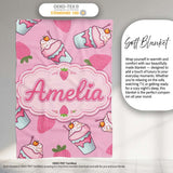 Strawberry Cupcakes and Sweet Treats on Soft Pink Background  Personalised Custom Name Super Soft Fleece Blanket Bed Sofa Throw