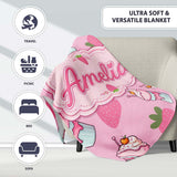 Strawberry Cupcakes and Sweet Treats on Soft Pink Background  Personalised Custom Name Super Soft Fleece Blanket Bed Sofa Throw