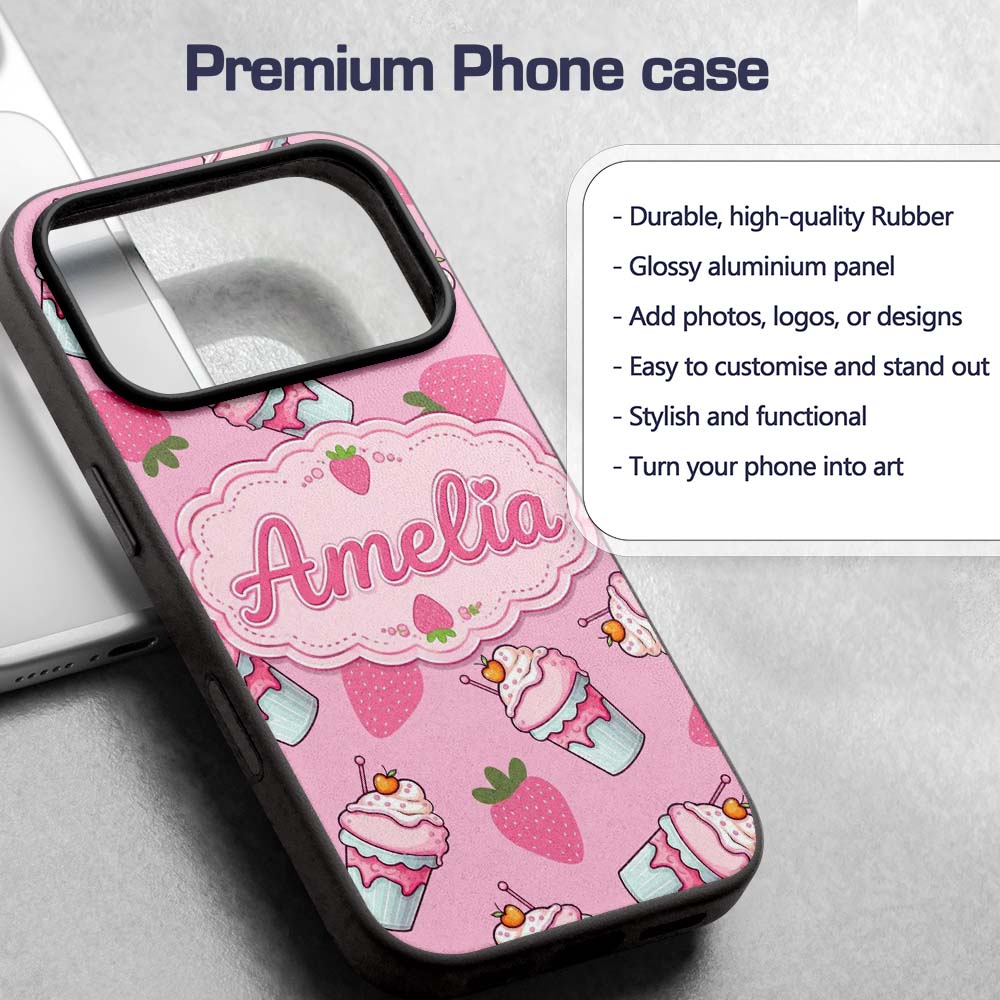 Strawberry Cupcakes and Sweet Treats on Soft Pink Custom Name Protective Phone Case Mobile Cover Durable Everyday Smartphone Shock Resistant