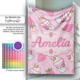 Strawberry Cupcakes and Sweet Treats on Soft Pink Background  Personalised Custom Name Super Soft Fleece Blanket Bed Sofa Throw