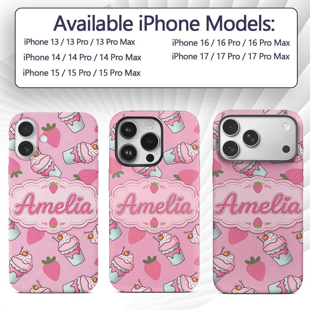 Strawberry Cupcakes and Sweet Treats on Soft Pink Custom Name Protective Phone Case Mobile Cover Durable Everyday Smartphone Shock Resistant