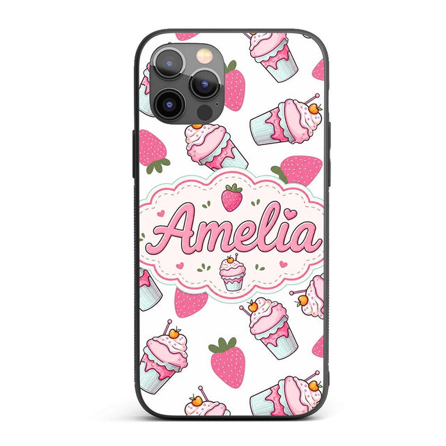 Strawberry Cupcakes and Sweet Treats on Grey Custom Name Protective Phone Case Mobile Cover Durable Everyday Smartphone Shock Resistant