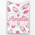 Strawberry Cupcakes and Sweet Treats on Grey Background Seamless  Personalised Custom Name Super Soft Fleece Blanket Bed Sofa Throw
