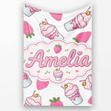 Strawberry Cupcakes and Sweet Treats on Grey Background Seamless  Personalised Custom Name Super Soft Fleece Blanket Bed Sofa Throw