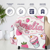 Strawberry Cupcakes and Sweet Treats on Grey Background Seamless  Personalised Custom Name Super Soft Fleece Blanket Bed Sofa Throw