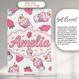 Strawberry Cupcakes and Sweet Treats on Grey Background Seamless  Personalised Custom Name Super Soft Fleece Blanket Bed Sofa Throw